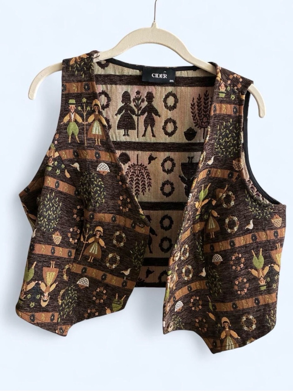 Cider Brown & Olive Folk Tapestry Vest